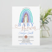 Blue Boho Rainbow Baby shower Invitation Kaart (Staand voorkant)