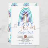 Blue Boho Rainbow Baby shower Invitation Kaart (Voorkant / Achterkant)