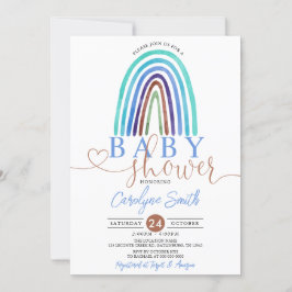 Blue Boho Rainbow Baby shower Invitation Kaart