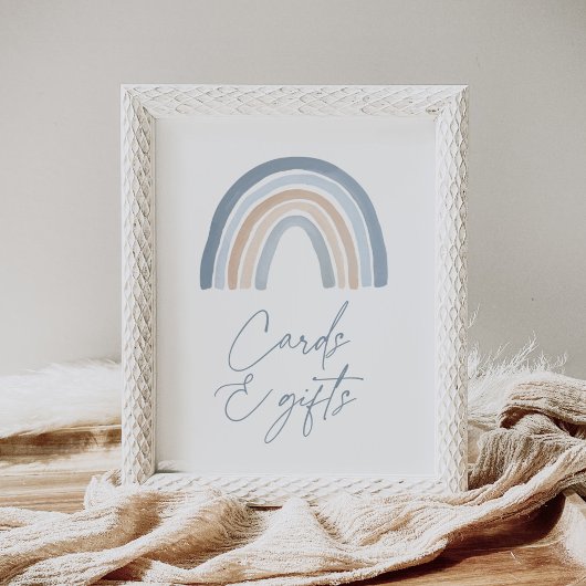 Blue Boho Rainbow Baby shower Kaarten en cadeau Poster