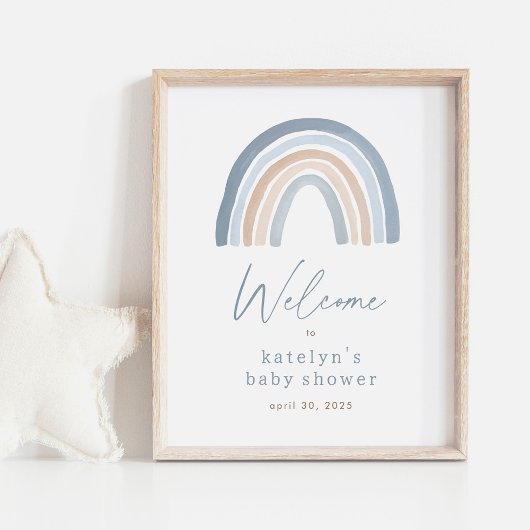 Blue Boho Rainbow Baby shower Welkomstbord Poster