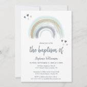Blue Boho Rainbow Baptism Invitation Kaart (Voorkant)