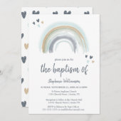 Blue Boho Rainbow Baptism Invitation Kaart (Voorkant / Achterkant)