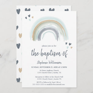 Blue Boho Rainbow Baptism Invitation Kaart