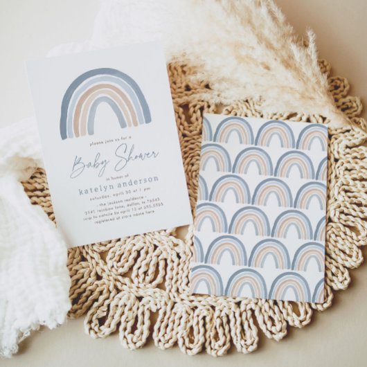 Blue Boho Rainbow Boy Baby shower Kaart