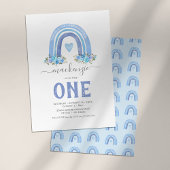 Blue Boho Rainbow Boy First Birthday Invitation Kaart