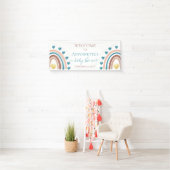 Blue Boho Rainbow Custom Baby shower Banner (Insitu)