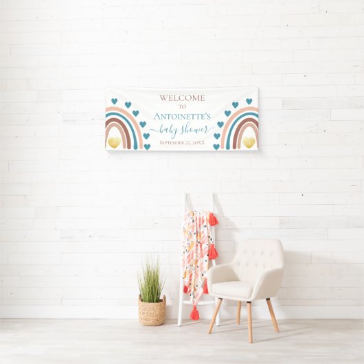 Blue Boho Rainbow Custom Baby shower Banner (Insitu)