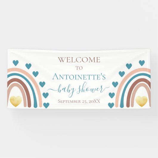 Blue Boho Rainbow Custom Baby shower Banner (Horizontaal)