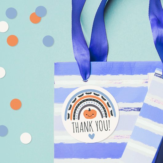 Blue Boho Rainbow Halloween Baby shower Bedankt Ronde Sticker