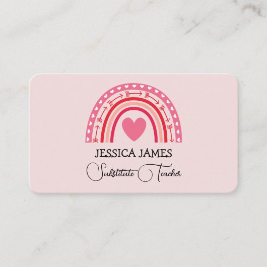 Blue Boho Rainbow Schattigee vervangende leraar Visitekaartje (Voorkant)