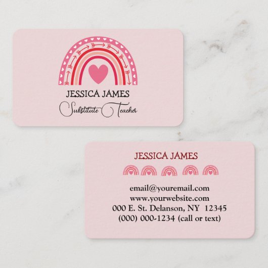 Blue Boho Rainbow Schattigee vervangende leraar Visitekaartje (Voorkant / Achterkant)