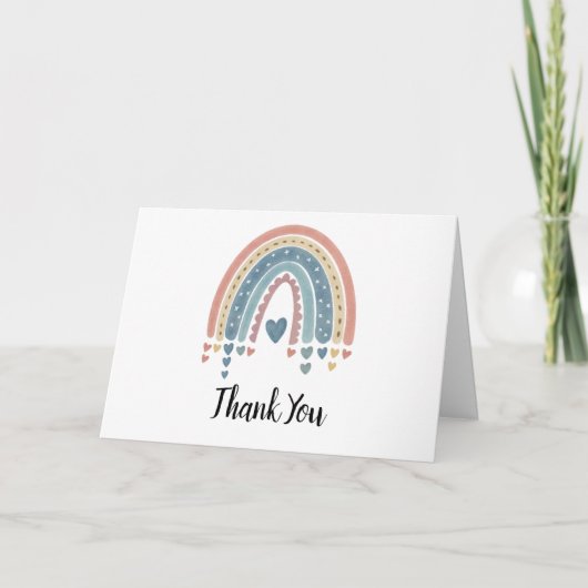 Blue Boho Rainbow Waterverf Hartelijk dank Bedankkaart (Voorkant)