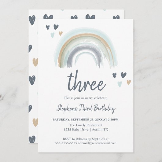 Blue Boho Regenboog 2e Verjaardagsfeest Kaart (Voorkant / Achterkant)