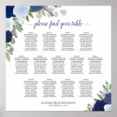 Blue Boho Rozen 13 Table Wedding Seating Chart Poster (Voorkant)