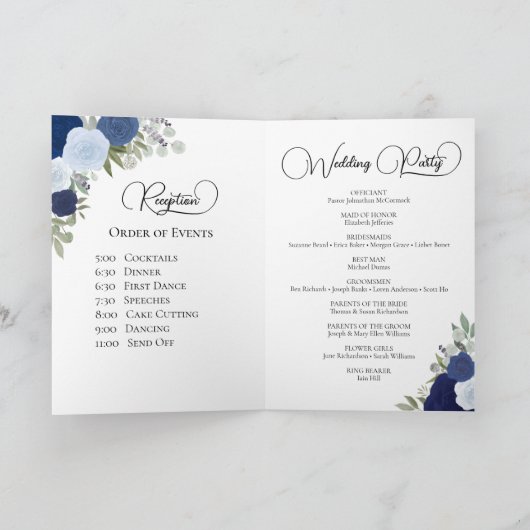Blue Boho Rozen Ceremonie & Receptie Wedding Programma (Binnen)