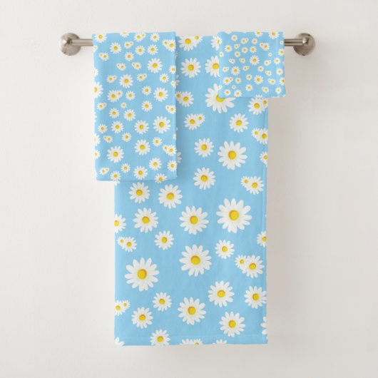 Blue Boho Spring Daisies Pattern Bad Handdoek (Insitu)