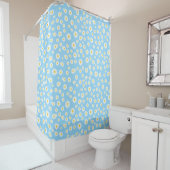 Blue Boho Spring Daisies Pattern Douchegordijn (In situ)