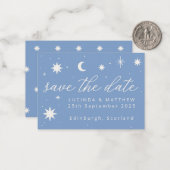 Blue Boho Stars Wedding Save the Date Kaart Notitiekaartje (Voorkant / Achterkant in situ)