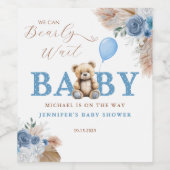 Blue Boho Teddy Bear Baby Shower Wijn Etiket (Enkel label)