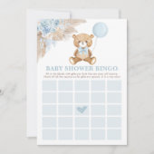 Blue Boho Teddy Bear Bingo Baby shower Game Kaart (Voorkant)