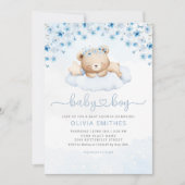 Blue Boho Teddy Bear Boy Baby shower Kaart (Voorkant)