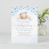 Blue Boho Teddy Bear Boy Baby shower Kaart (Staand voorkant)