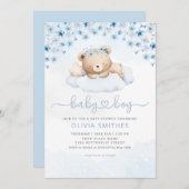 Blue Boho Teddy Bear Boy Baby shower Kaart (Voorkant / Achterkant)