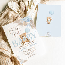 Blue Boho Teddy Bear Pampas Grass Boy Baby shower