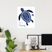 Blue Boho Tranquility Zee Turtle Family Poster (Thuiskantoor)