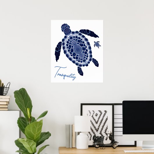 Blue Boho Tranquility Zee Turtle Family Poster (Thuiskantoor)
