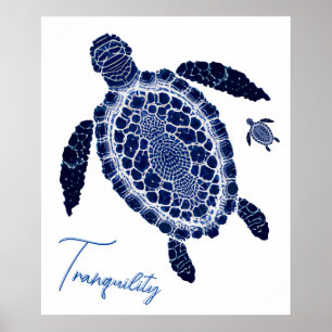 Blue Boho Tranquility Zee Turtle Family Poster