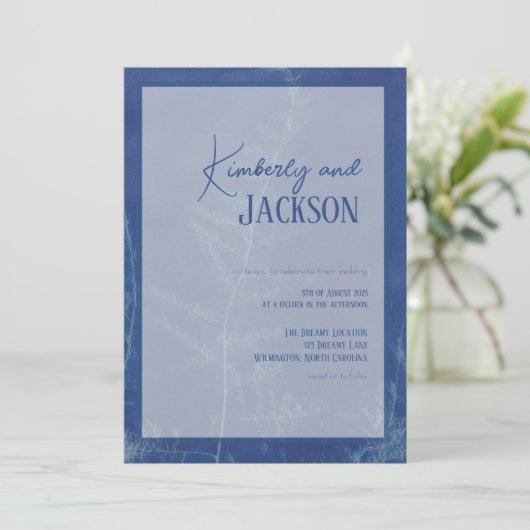 Blue Boho unieke huwelijksuitnodiging Kaart (Staand voorkant)