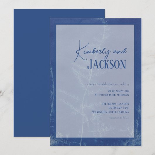 Blue Boho unieke huwelijksuitnodiging Kaart (Voorkant / Achterkant)