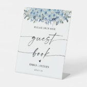 Blue Boho Vrijgezellenfeest Guest Book Sign Reclamebord Met Voetstuk (Voorkant)
