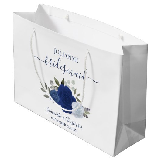 Blue Boho Watercolor Roses Wedding Bridesmaid Groot Cadeauzakje (Achterkant Gekanteld)