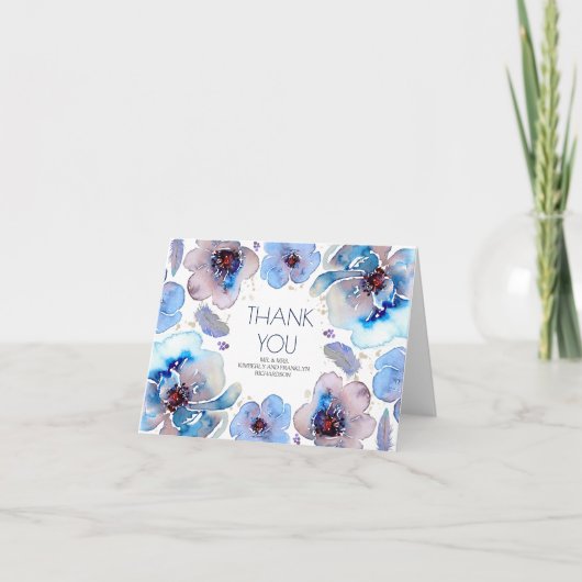 Blue Boho Waterverf Floral Wedding Bedankt (Voorkant)
