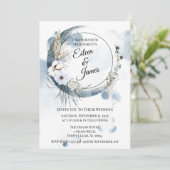 Blue Boho Waterverf Half Moon Wedding Kaart (Staand voorkant)