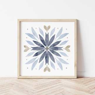 Blue Boho Waterverf Mandala Art Poster