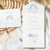 Blue Boho Waterverf Rainbow Boy Baby shower All In One Uitnodiging
