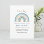 Blue Boho Waterverf Rainbow Boy Baby shower Kaart (Staand voorkant)