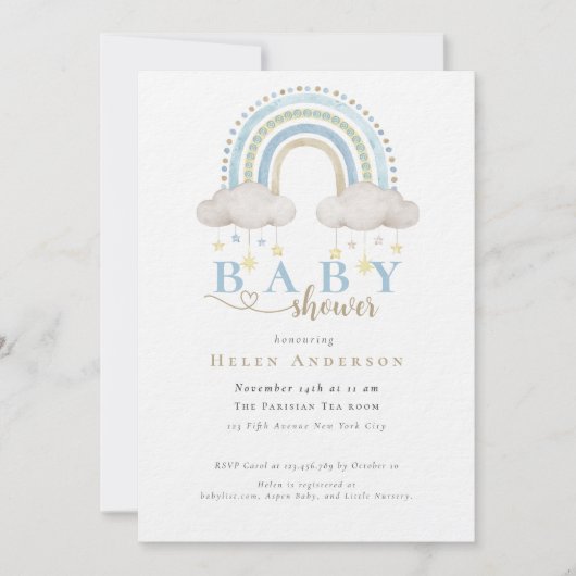 Blue Boho Waterverf Rainbow Boy Baby shower Kaart (Voorkant)