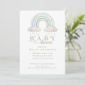 Blue Boho Waterverf Rainbow Boy Baby shower Kaart (Staand voorkant)