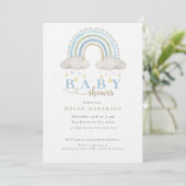 Blue Boho Waterverf Rainbow Boy Baby shower Kaart (Staand voorkant)