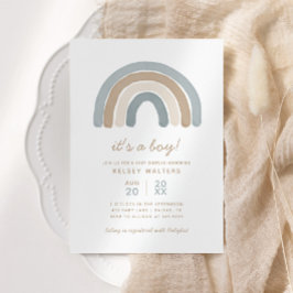 Blue Boho Waterverf Rainbow Boy Baby shower Kaart