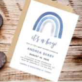 Blue Boho Waterverf Rainbow Boy Baby shower Kaart