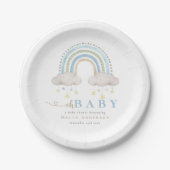 Blue Boho Waterverf Rainbow Boy Baby shower Papieren Bordje (Voorkant)