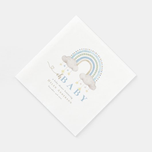 Blue Boho Waterverf Rainbow Boy Baby shower Servet (Hoek)