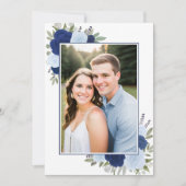 Blue Boho Waterverf Rozen Foto Onderlay Wedding Kaart (Voorkant)