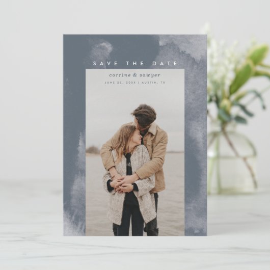 Blue Boho Waterverf Sla de datum op Save The Date (Staand voorkant)